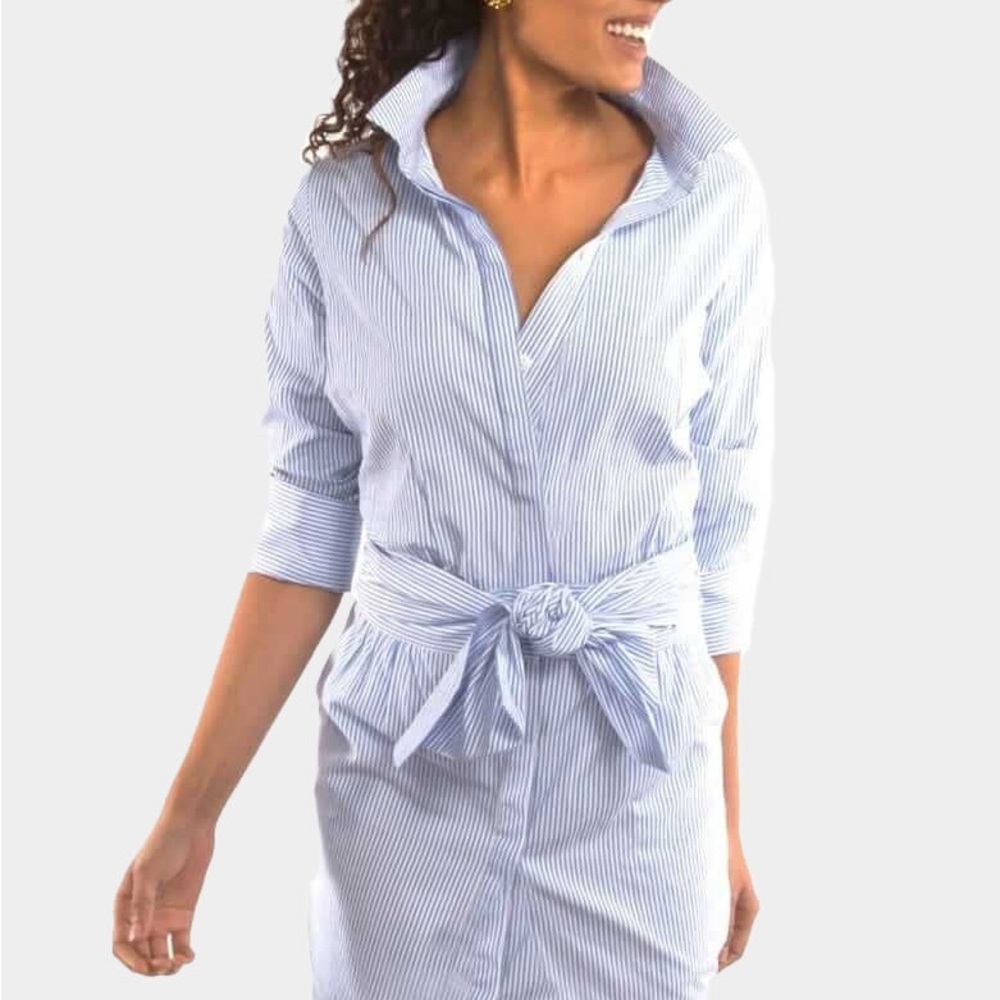 Gretchen Scott XS Breezy Blouson Stripe Shirt Dress Blue White